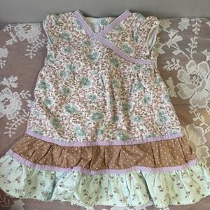 Kids‎ Floral Prairie Dress Cottagecore Ruffle Tiered Cotton White Pink Blue